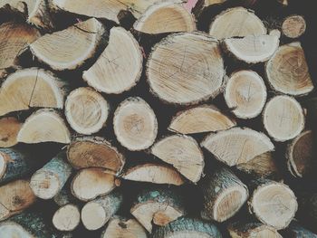 Full frame shot of stacked logs