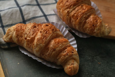 High angle view of breakfast on table