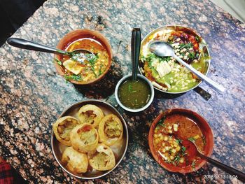 High angle view of food on table