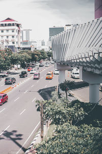 High angle view of street amidst buildings in city