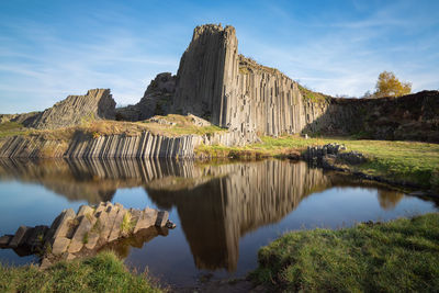 Scenic view of panska skala - basalt rock column formation in czech republic in autumn