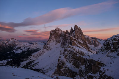 Scenic view of mountains against sky during sunset