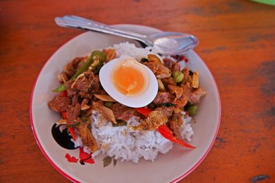 Close-up of meal served on table