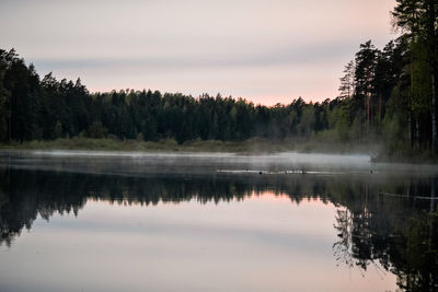 Scenic view of lake against sky at sunset