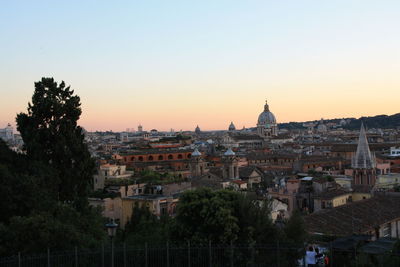 View of buildings at sunset