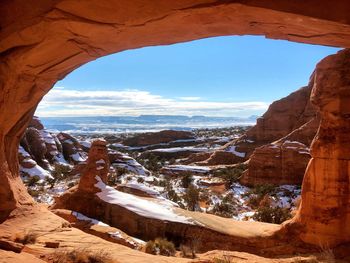 Scenic view of rock formations against sky