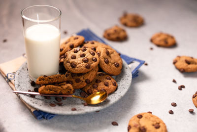 High angle view of dessert in plate on table