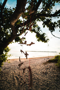 People on beach against sky