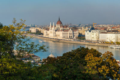 Hungarian parliament building with budapest city, budapest, hungary