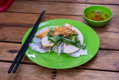 High angle view of food in bowl on table