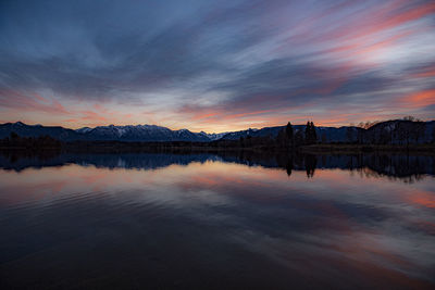 Scenic view of lake against sky during sunset