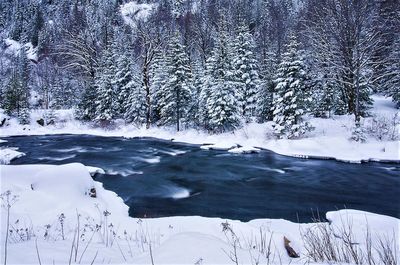 Scenic view of snow covered river
