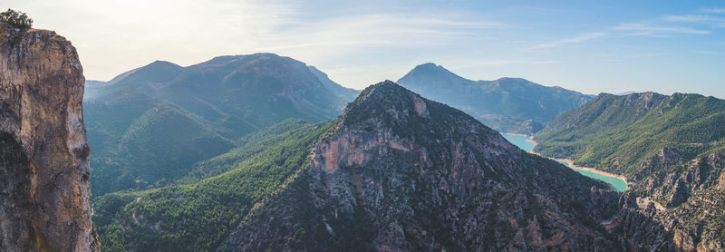 Panoramic view of mountain range against sky