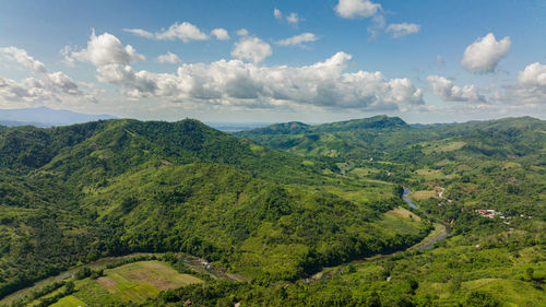 Tropical landscape with mountains and hills view from above. philippines.