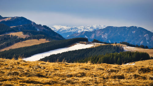 Scenic view of mountains against sky