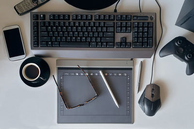 High angle view of laptop on table