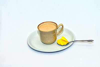 Close-up of drink served on table