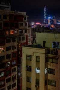 Illuminated buildings in city at night