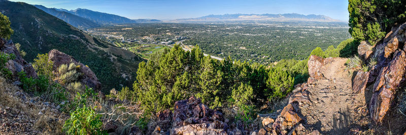 High angle view of rocks on land against sky