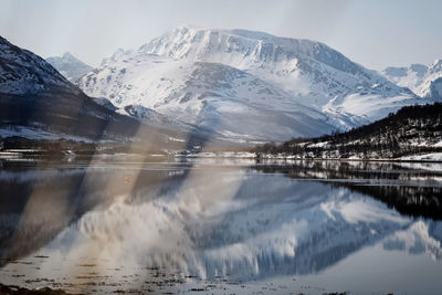 Panoramic view of snowcapped mountains against sky