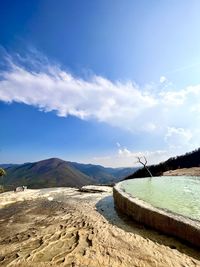 Set of natural travertine rock formations in oaxaca that resemble cascades of water