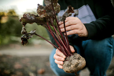 Midsection of woman holding plant