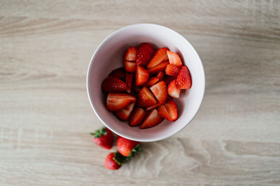 Directly above shot of fruits in bowl on table