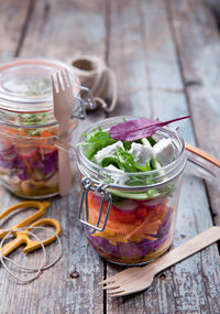 Fresh salad in glass jar, takeaway healthy meal for healty living