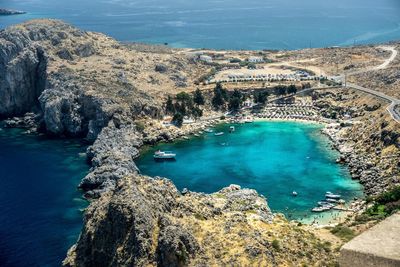 High angle view of bay and rocks