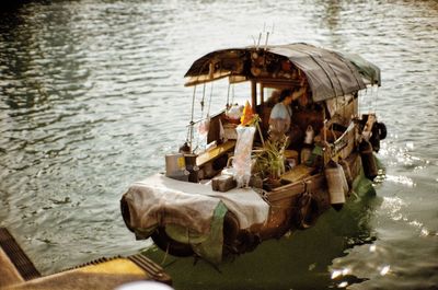 High angle view of boats in lake