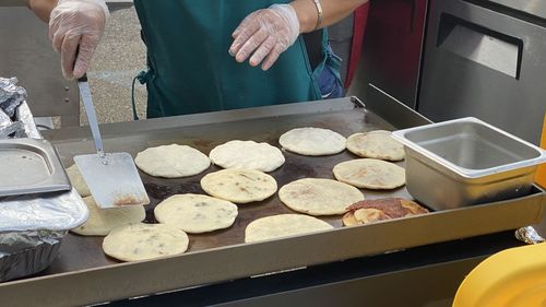 High angle view of person preparing food