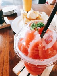 High angle view of ice cream on table