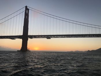 View of suspension bridge over sea