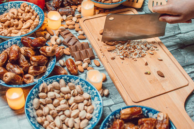 High angle view of food on table