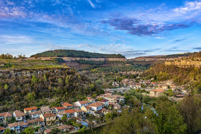 High angle view of townscape against sky