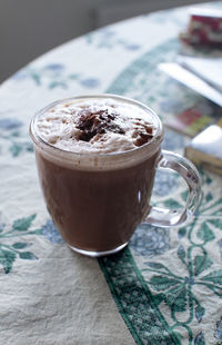 Close-up of cappuccino on table