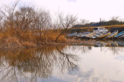 Reflection of trees in lake against sky