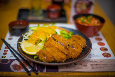 High angle view of breakfast on table