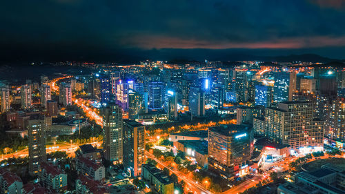 Aerial photography of the commercial district at night