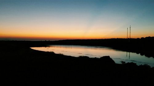 Scenic view of calm lake at sunset