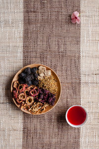 Close-up of dried food in plate on table