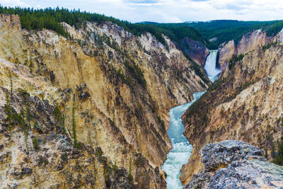 High angle view of river amidst rocks