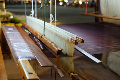 Close-up of loom in factory