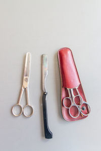 High angle view of beauty products against white background