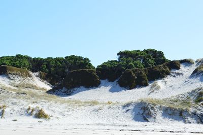 Scenic view of waterfall against clear sky