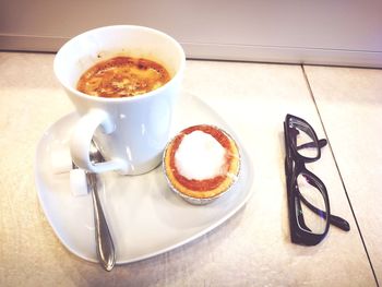 High angle view of breakfast on table