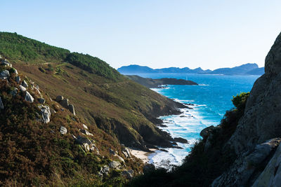 View of the cape home lighthouse. cangas - spain