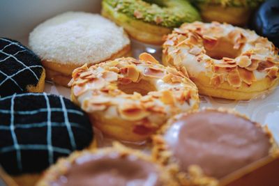 High angle view of donuts in container