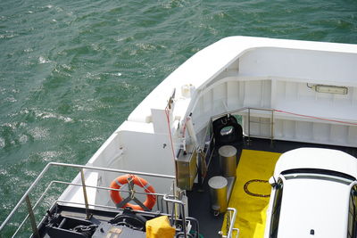 High angle view of ship moored in sea