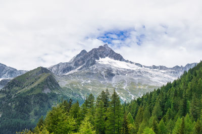 Panoramic view of snowcapped mountains against sky